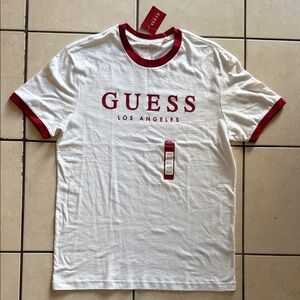 Guess White T‑Shirt with Red Logo and Trim